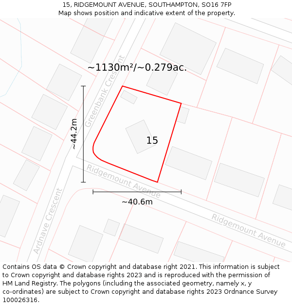 15, RIDGEMOUNT AVENUE, SOUTHAMPTON, SO16 7FP: Plot and title map