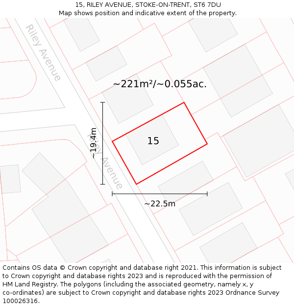 15, RILEY AVENUE, STOKE-ON-TRENT, ST6 7DU: Plot and title map