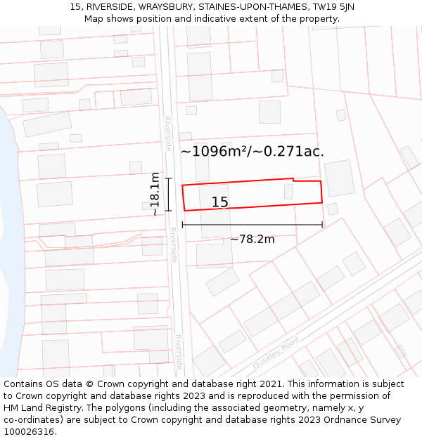 15, RIVERSIDE, WRAYSBURY, STAINES-UPON-THAMES, TW19 5JN: Plot and title map