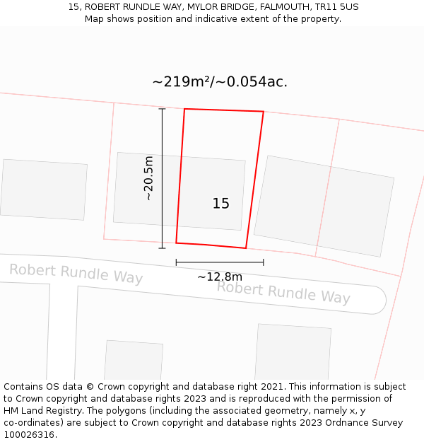 15, ROBERT RUNDLE WAY, MYLOR BRIDGE, FALMOUTH, TR11 5US: Plot and title map