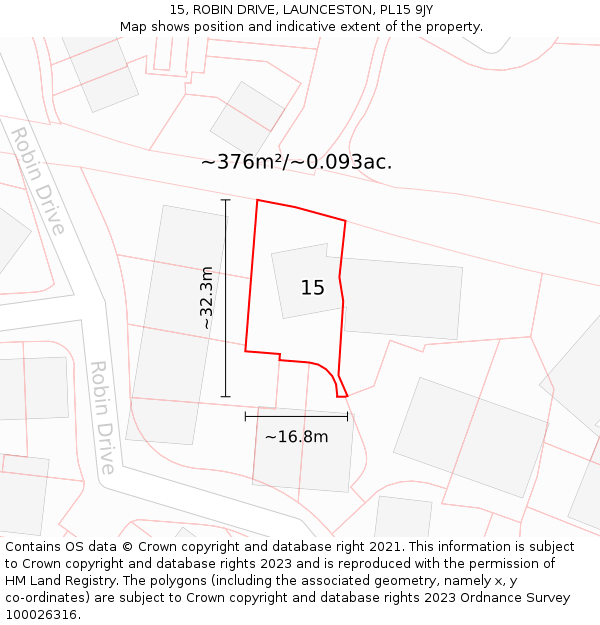 15, ROBIN DRIVE, LAUNCESTON, PL15 9JY: Plot and title map