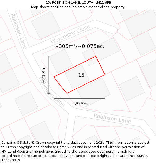 15, ROBINSON LANE, LOUTH, LN11 9FB: Plot and title map