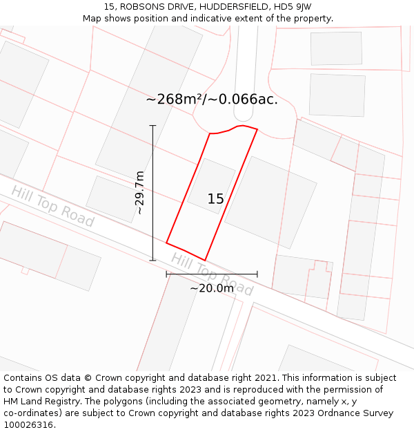 15, ROBSONS DRIVE, HUDDERSFIELD, HD5 9JW: Plot and title map