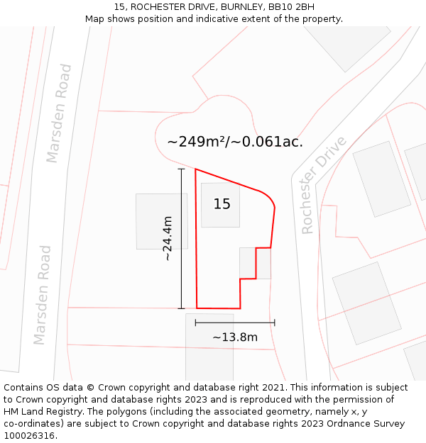 15, ROCHESTER DRIVE, BURNLEY, BB10 2BH: Plot and title map