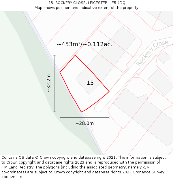 15, ROCKERY CLOSE, LEICESTER, LE5 4DQ: Plot and title map