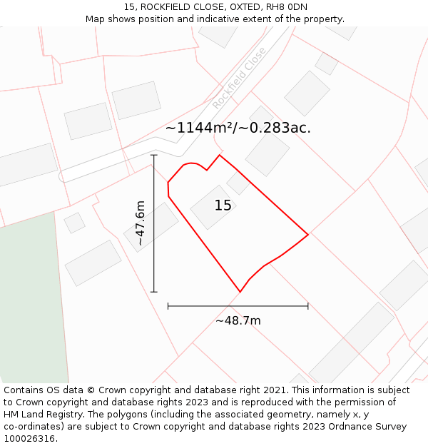 15, ROCKFIELD CLOSE, OXTED, RH8 0DN: Plot and title map