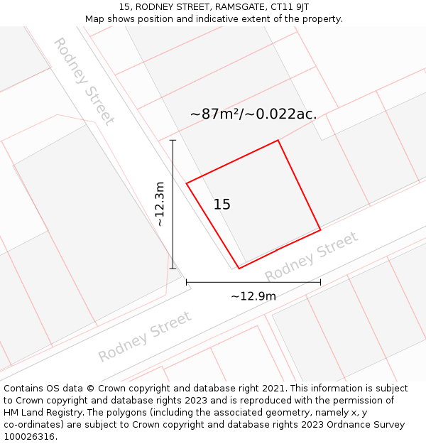 15, RODNEY STREET, RAMSGATE, CT11 9JT: Plot and title map