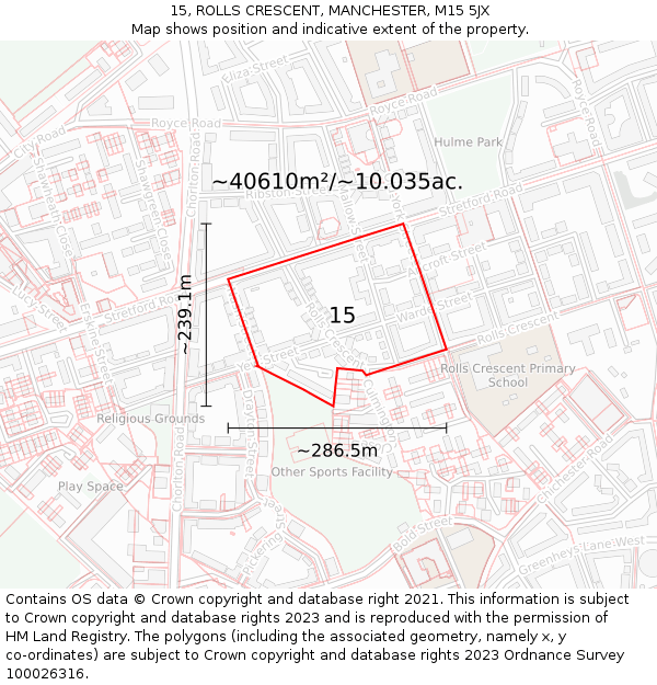 15, ROLLS CRESCENT, MANCHESTER, M15 5JX: Plot and title map