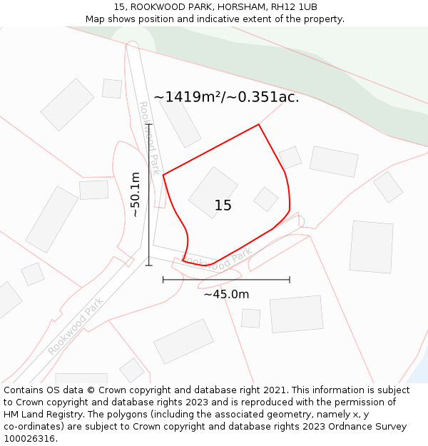15, ROOKWOOD PARK, HORSHAM, RH12 1UB: Plot and title map
