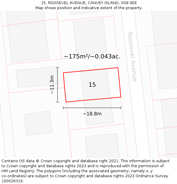 15, ROOSEVEL AVENUE, CANVEY ISLAND, SS8 9EE: Plot and title map