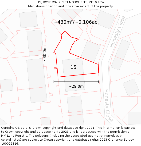 15, ROSE WALK, SITTINGBOURNE, ME10 4EW: Plot and title map