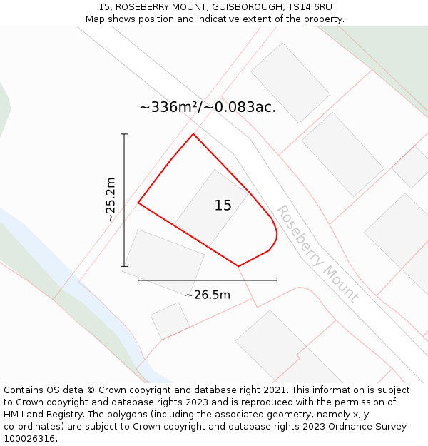 15, ROSEBERRY MOUNT, GUISBOROUGH, TS14 6RU: Plot and title map