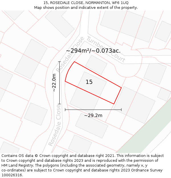 15, ROSEDALE CLOSE, NORMANTON, WF6 1UQ: Plot and title map