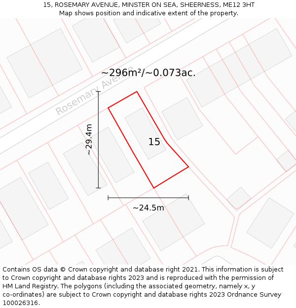 15, ROSEMARY AVENUE, MINSTER ON SEA, SHEERNESS, ME12 3HT: Plot and title map