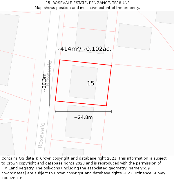 15, ROSEVALE ESTATE, PENZANCE, TR18 4NF: Plot and title map