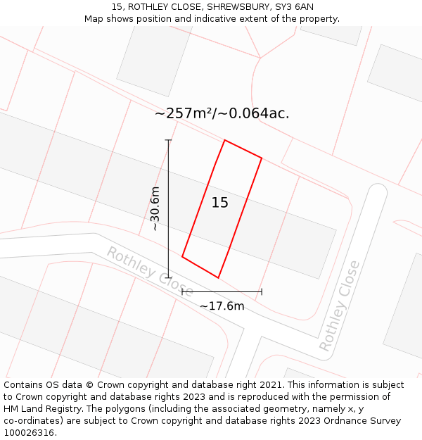 15, ROTHLEY CLOSE, SHREWSBURY, SY3 6AN: Plot and title map