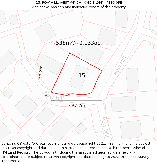 15, ROW HILL, WEST WINCH, KING'S LYNN, PE33 0PE: Plot and title map