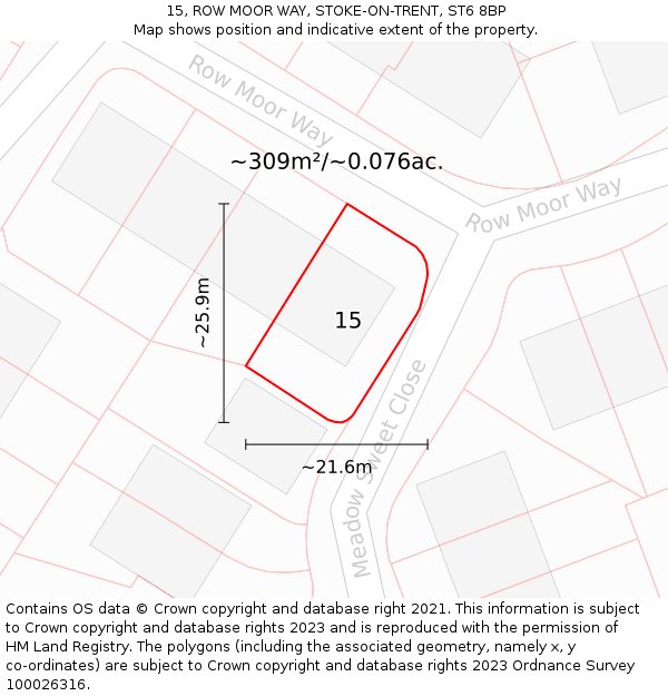 15, ROW MOOR WAY, STOKE-ON-TRENT, ST6 8BP: Plot and title map