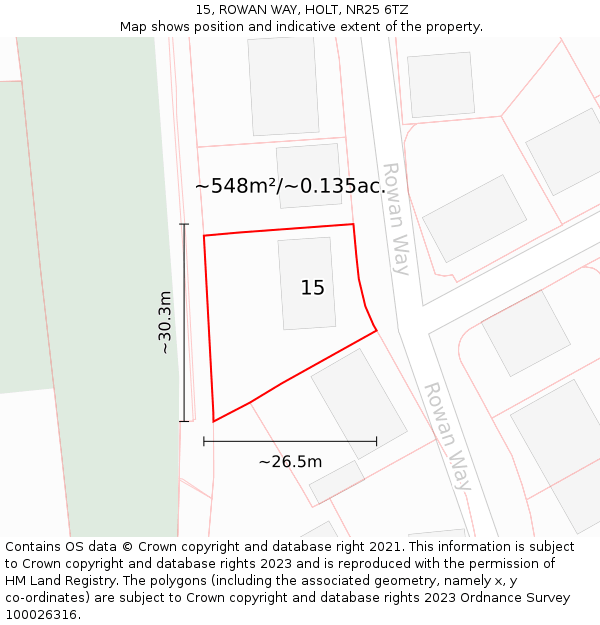 15, ROWAN WAY, HOLT, NR25 6TZ: Plot and title map