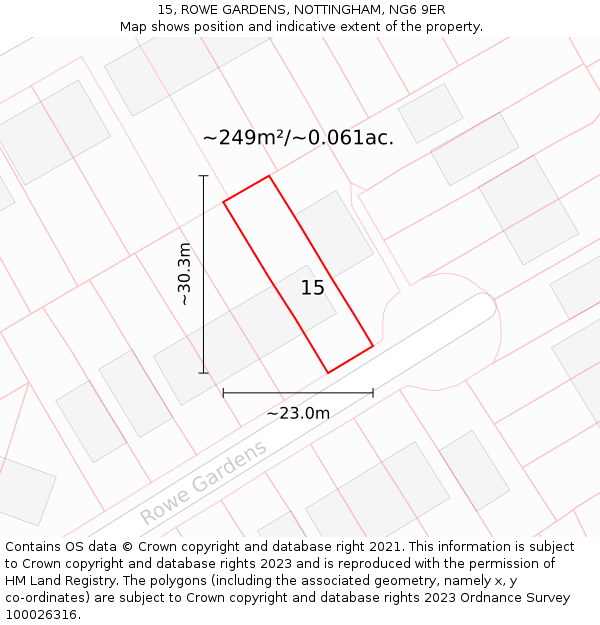 15, ROWE GARDENS, NOTTINGHAM, NG6 9ER: Plot and title map