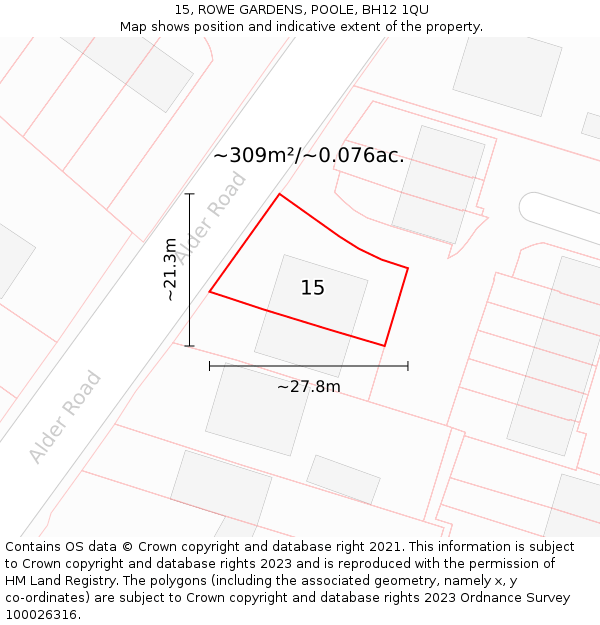 15, ROWE GARDENS, POOLE, BH12 1QU: Plot and title map