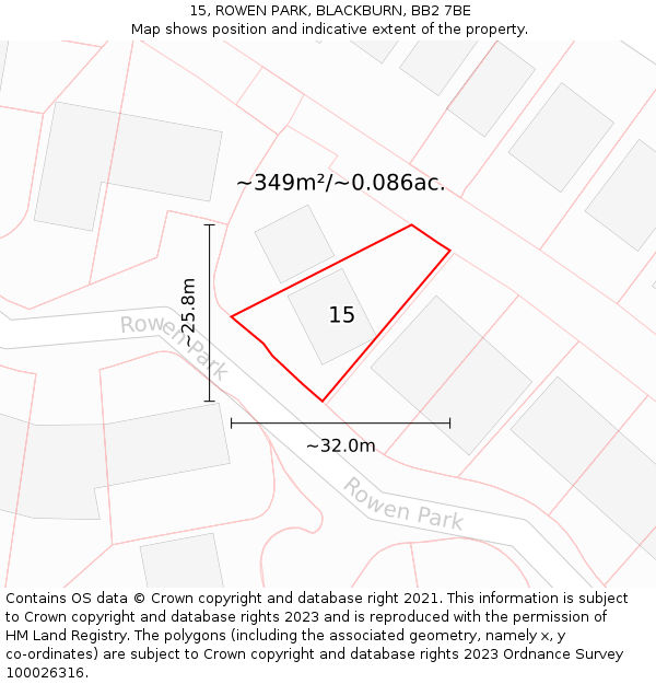 15, ROWEN PARK, BLACKBURN, BB2 7BE: Plot and title map