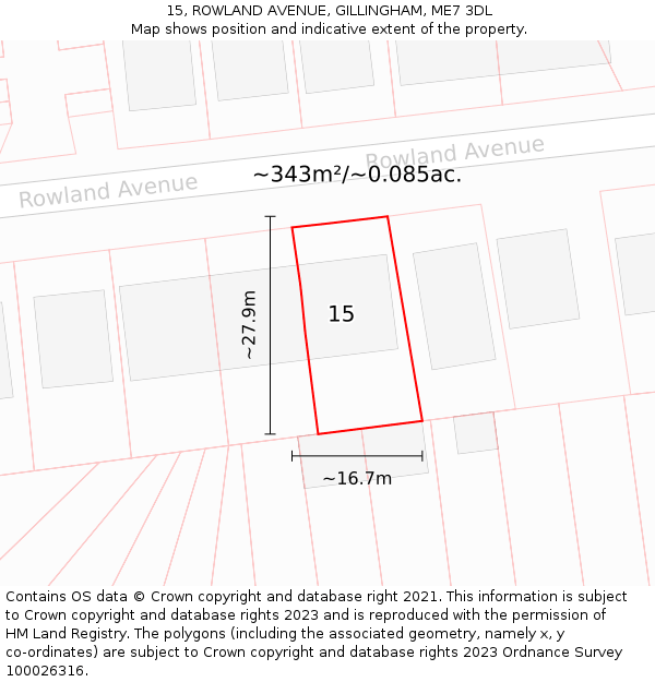 15, ROWLAND AVENUE, GILLINGHAM, ME7 3DL: Plot and title map