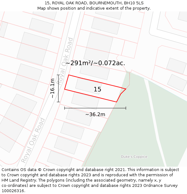 15, ROYAL OAK ROAD, BOURNEMOUTH, BH10 5LS: Plot and title map