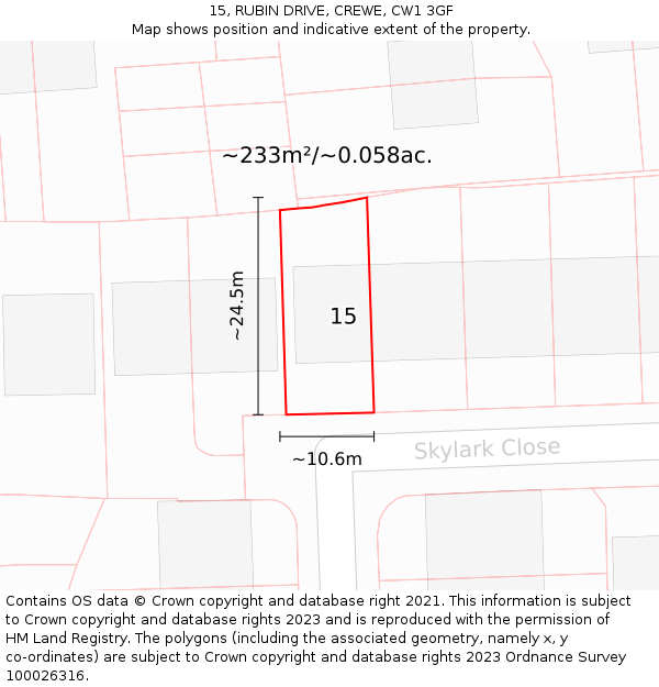 15, RUBIN DRIVE, CREWE, CW1 3GF: Plot and title map