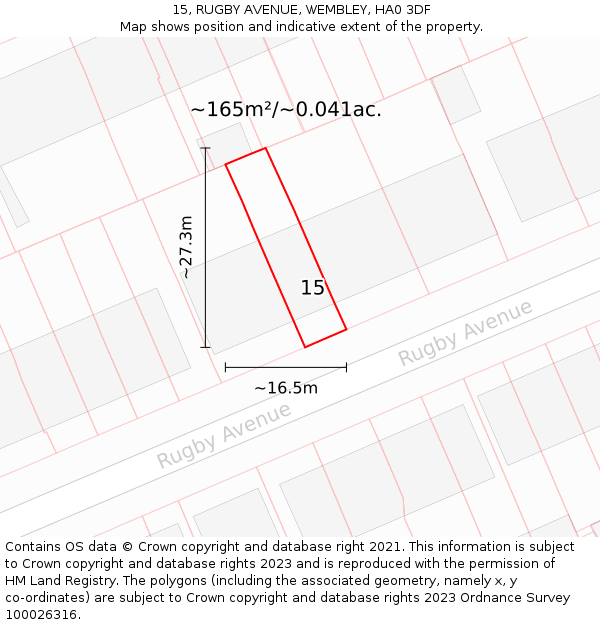 15, RUGBY AVENUE, WEMBLEY, HA0 3DF: Plot and title map