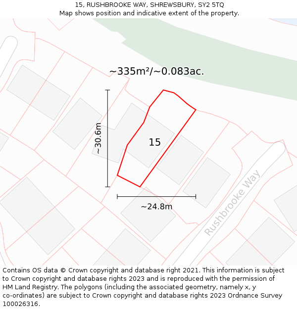 15, RUSHBROOKE WAY, SHREWSBURY, SY2 5TQ: Plot and title map
