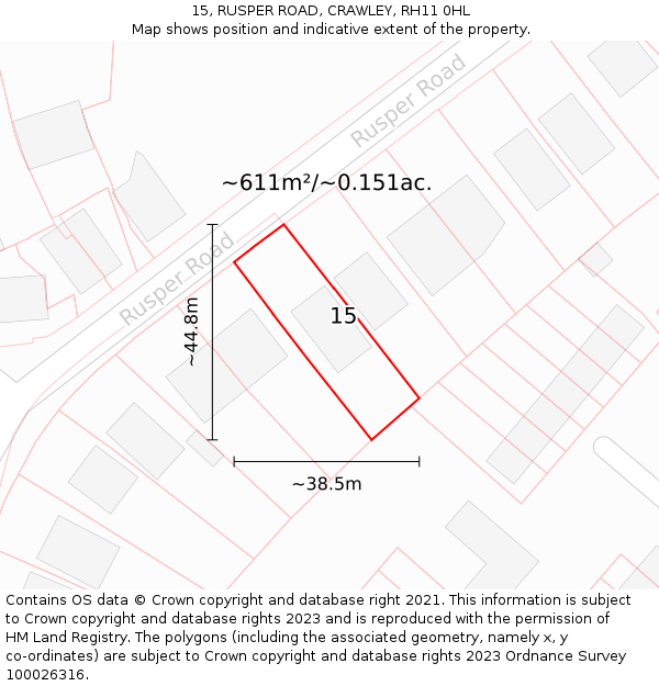 15, RUSPER ROAD, CRAWLEY, RH11 0HL: Plot and title map