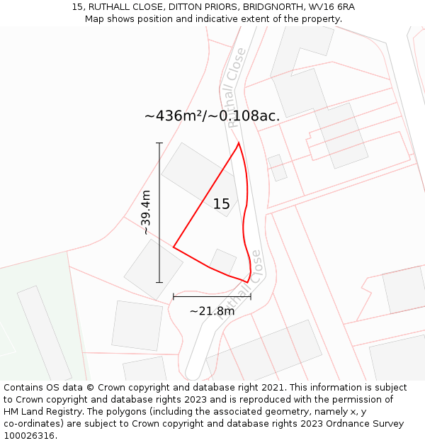 15, RUTHALL CLOSE, DITTON PRIORS, BRIDGNORTH, WV16 6RA: Plot and title map