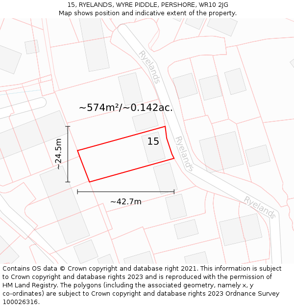 15, RYELANDS, WYRE PIDDLE, PERSHORE, WR10 2JG: Plot and title map