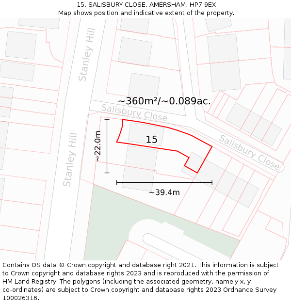 15, SALISBURY CLOSE, AMERSHAM, HP7 9EX: Plot and title map