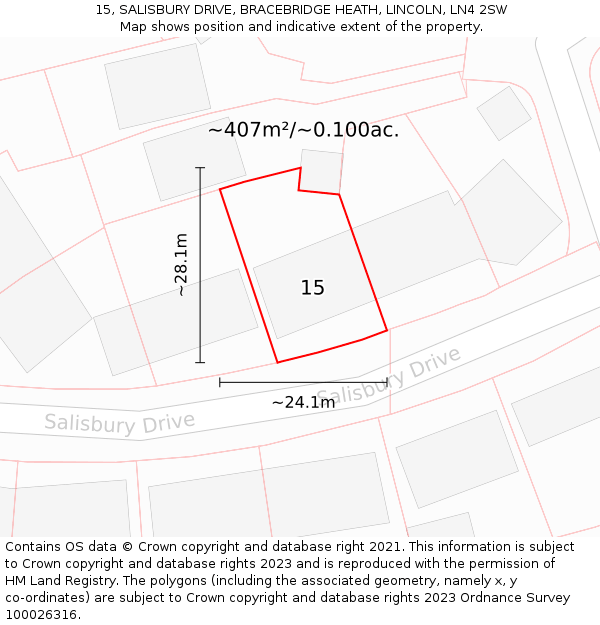 15, SALISBURY DRIVE, BRACEBRIDGE HEATH, LINCOLN, LN4 2SW: Plot and title map