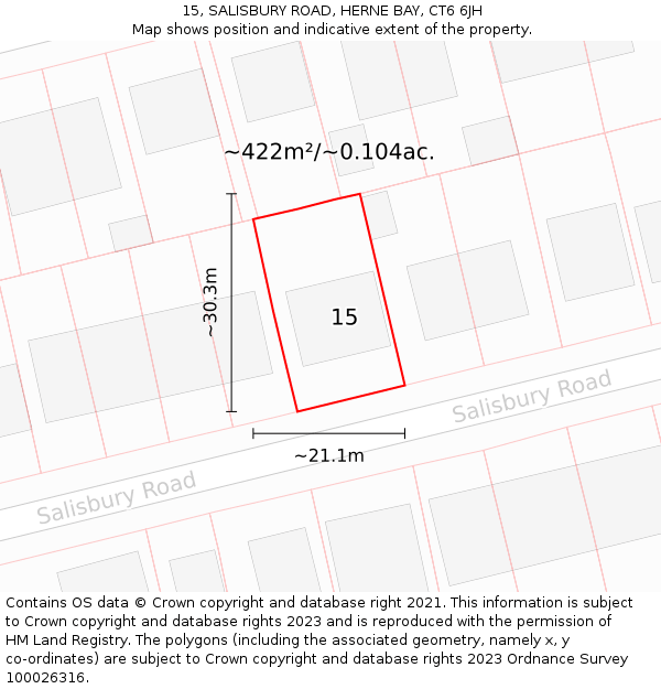 15, SALISBURY ROAD, HERNE BAY, CT6 6JH: Plot and title map