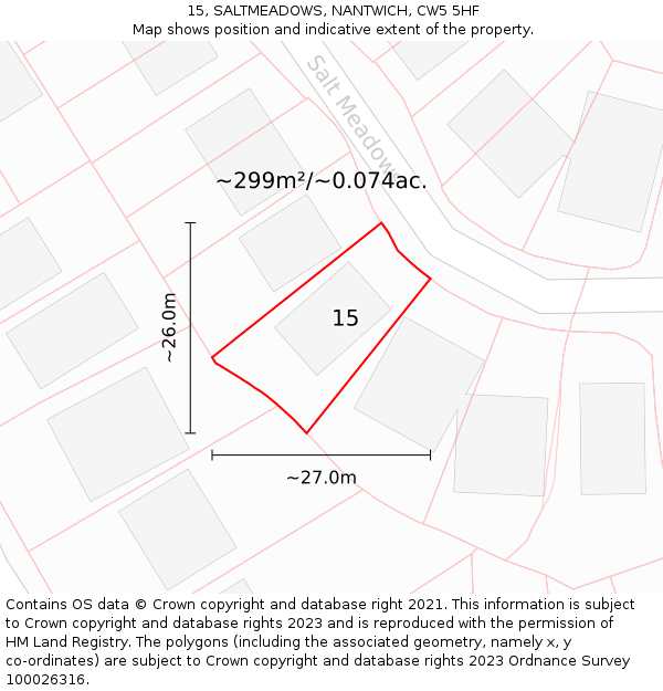 15, SALTMEADOWS, NANTWICH, CW5 5HF: Plot and title map