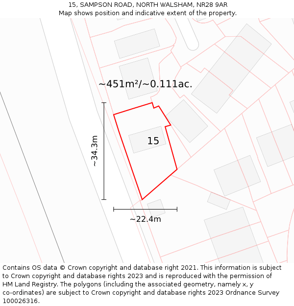 15, SAMPSON ROAD, NORTH WALSHAM, NR28 9AR: Plot and title map