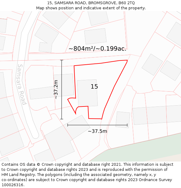 15, SAMSARA ROAD, BROMSGROVE, B60 2TQ: Plot and title map