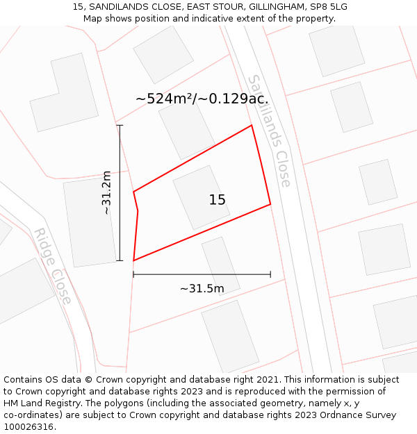 15, SANDILANDS CLOSE, EAST STOUR, GILLINGHAM, SP8 5LG: Plot and title map