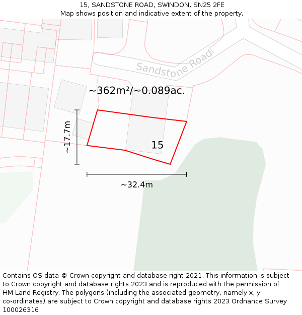 15, SANDSTONE ROAD, SWINDON, SN25 2FE: Plot and title map