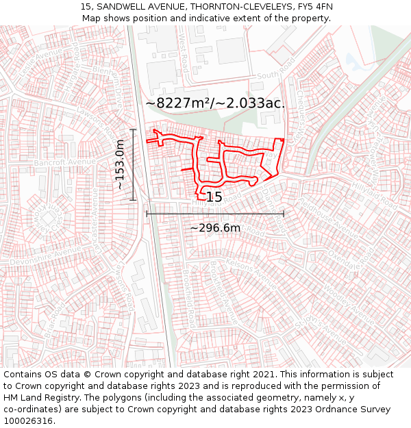 15, SANDWELL AVENUE, THORNTON-CLEVELEYS, FY5 4FN: Plot and title map