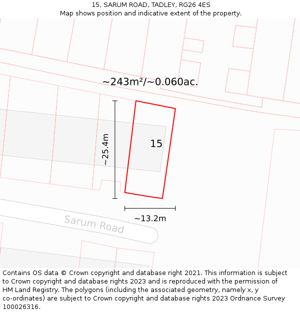 15, SARUM ROAD, TADLEY, RG26 4ES: Plot and title map