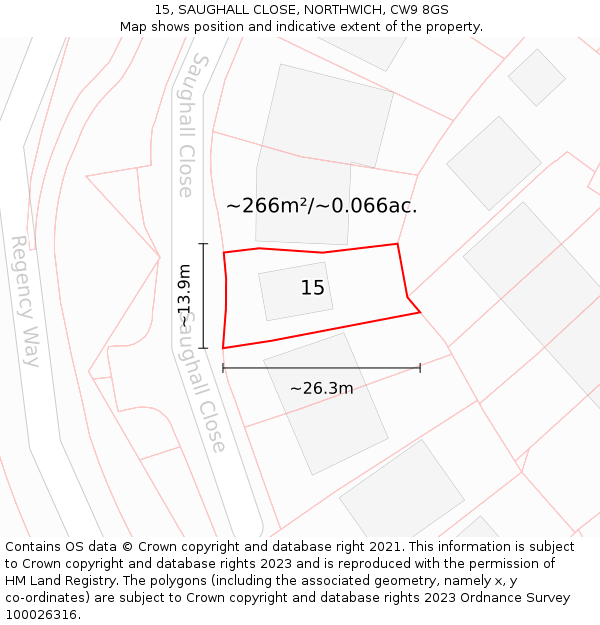 15, SAUGHALL CLOSE, NORTHWICH, CW9 8GS: Plot and title map