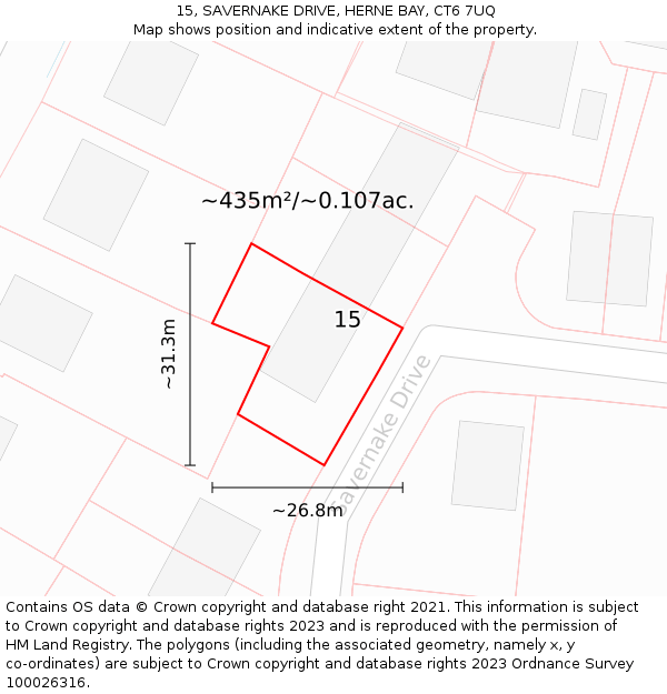 15, SAVERNAKE DRIVE, HERNE BAY, CT6 7UQ: Plot and title map