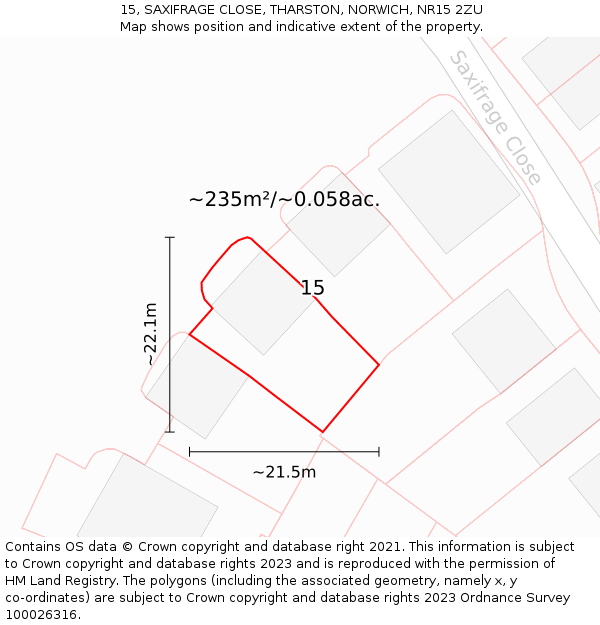 15, SAXIFRAGE CLOSE, THARSTON, NORWICH, NR15 2ZU: Plot and title map