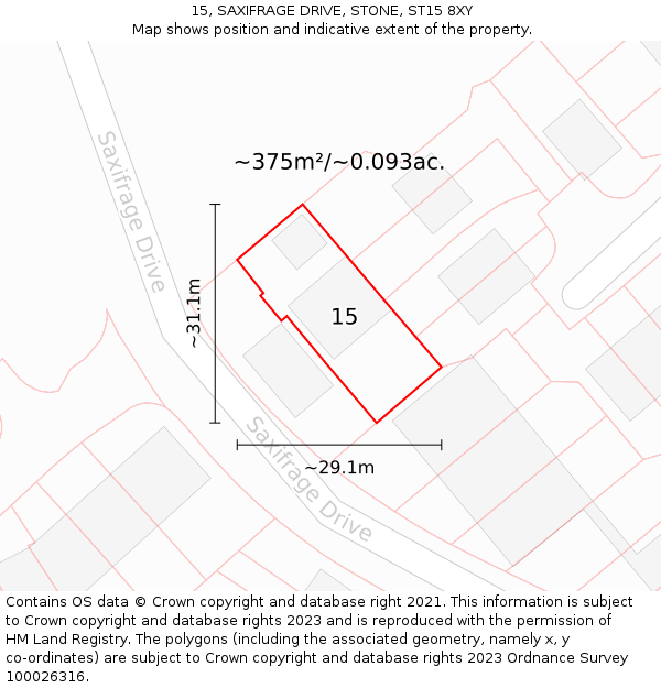 15, SAXIFRAGE DRIVE, STONE, ST15 8XY: Plot and title map