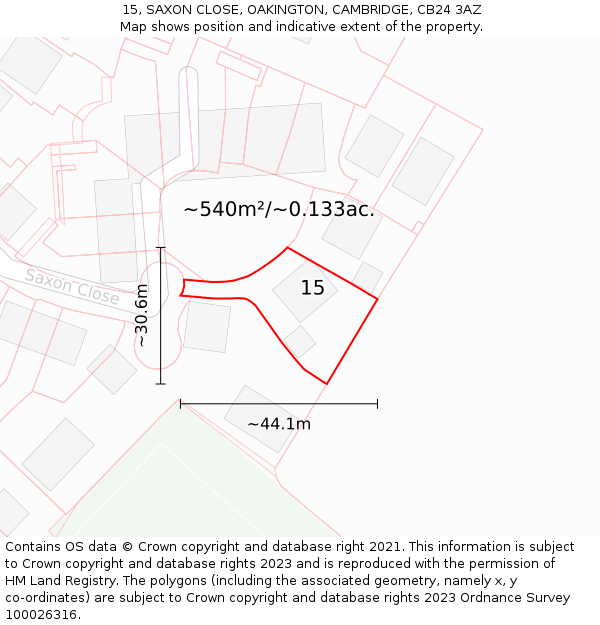 15, SAXON CLOSE, OAKINGTON, CAMBRIDGE, CB24 3AZ: Plot and title map