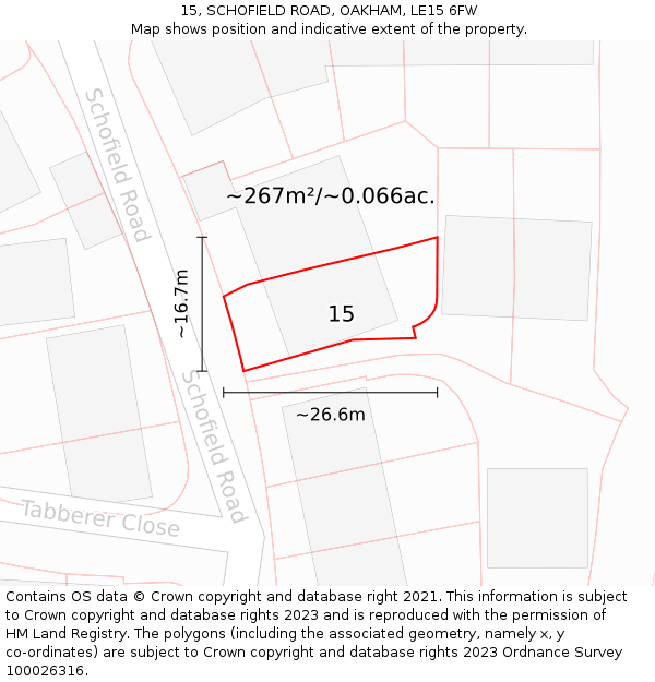 15, SCHOFIELD ROAD, OAKHAM, LE15 6FW: Plot and title map